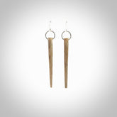 Hand carved large whalebone drop earrings hand made by Kristal Thompson. One only large whale bone drop earrings. Real whale bone art to wear. Free Shipping worldwide. One pair only, delivered in a kete pouch.